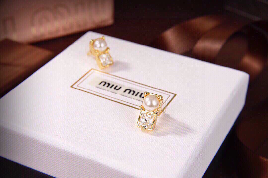 Miu Miu Pearl and Crystal Stud Earrings